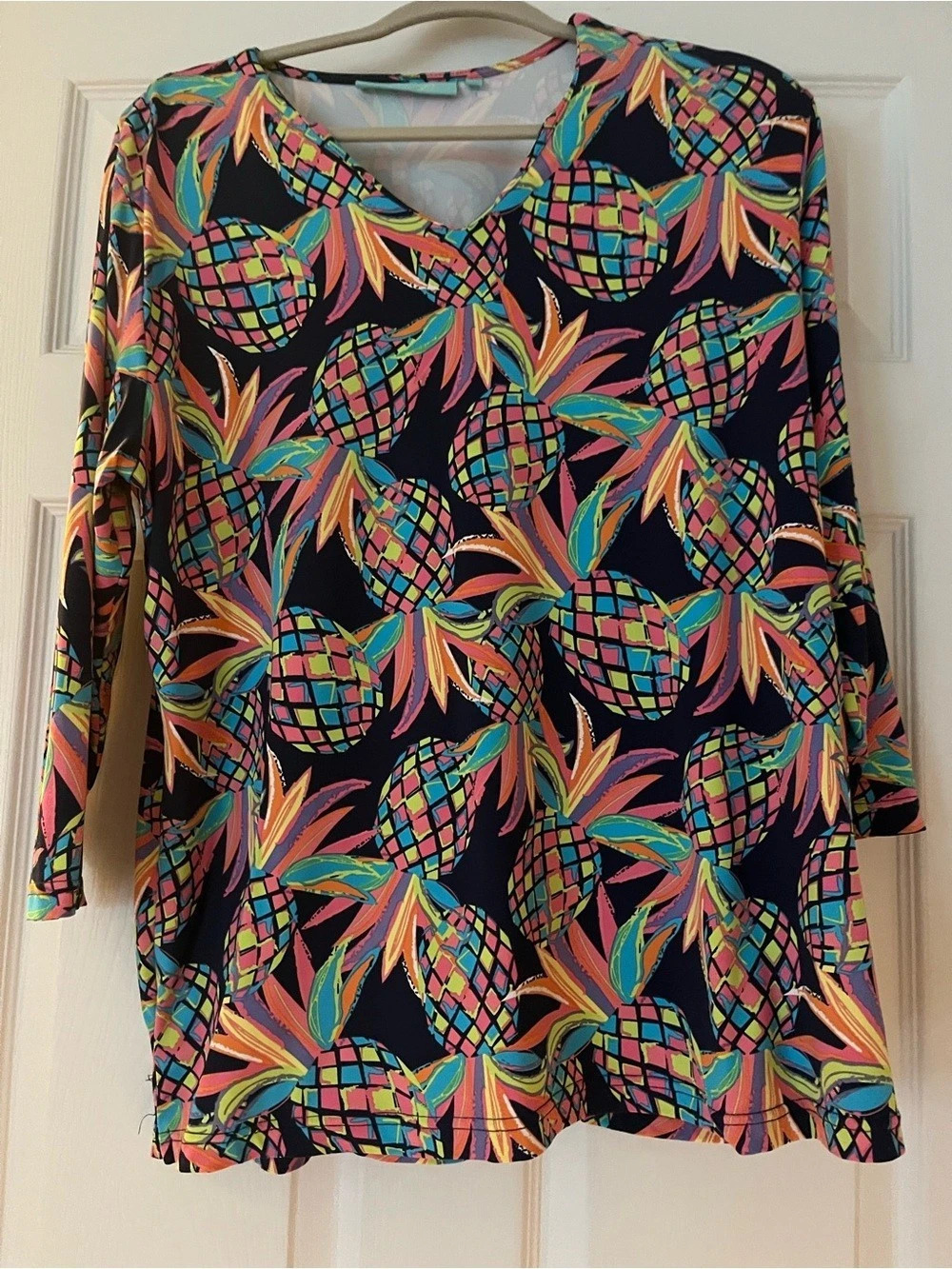 Anthony’s Resort Wear Pineapple Print Tunic Black XL Like New